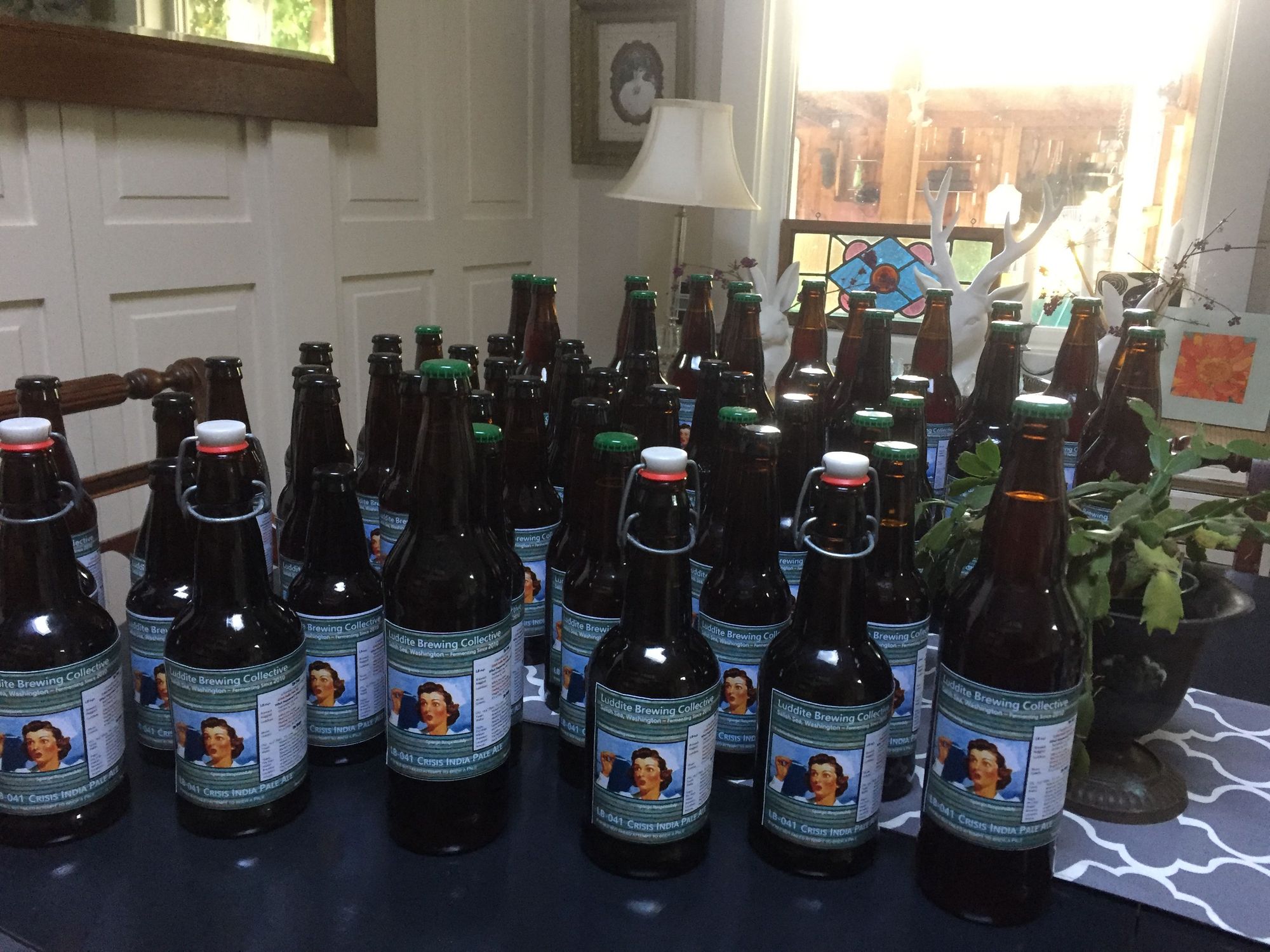 A collection of beer bottles with Luddite Brewing labels