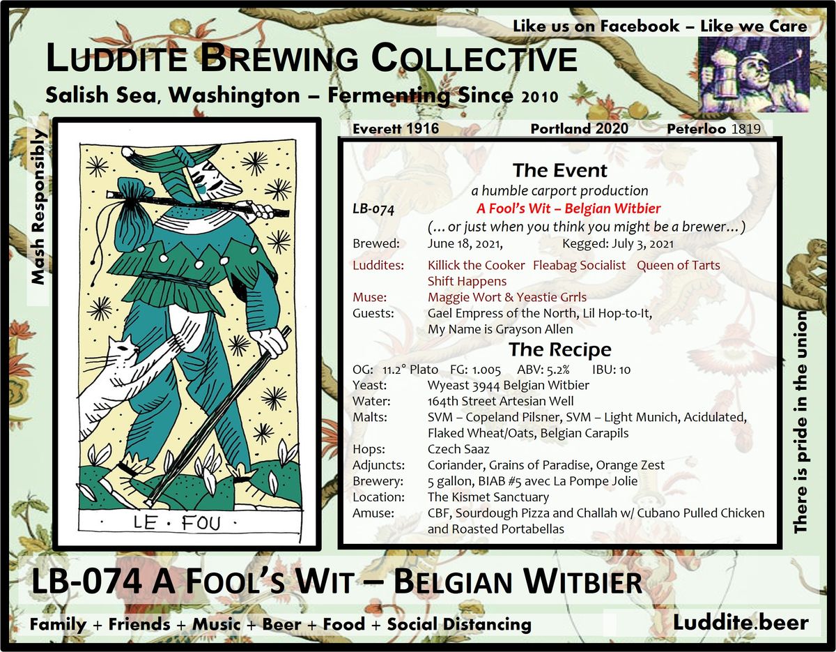 LB-074 A Fool's Wit - Belgian Witbier (BIAB)